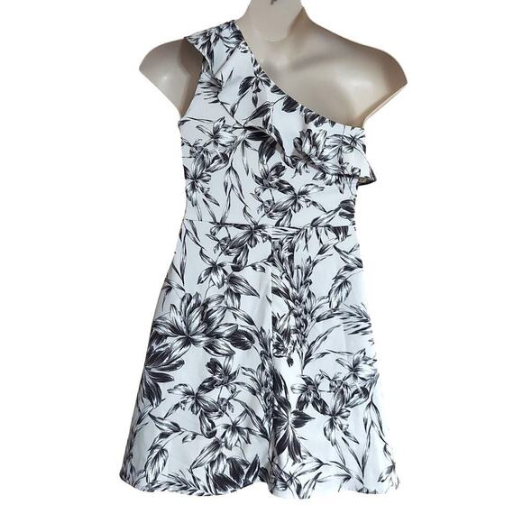 Banana Republic Black & White Floral Print One-Shoulder Mini Dress - Picture 2 of 8